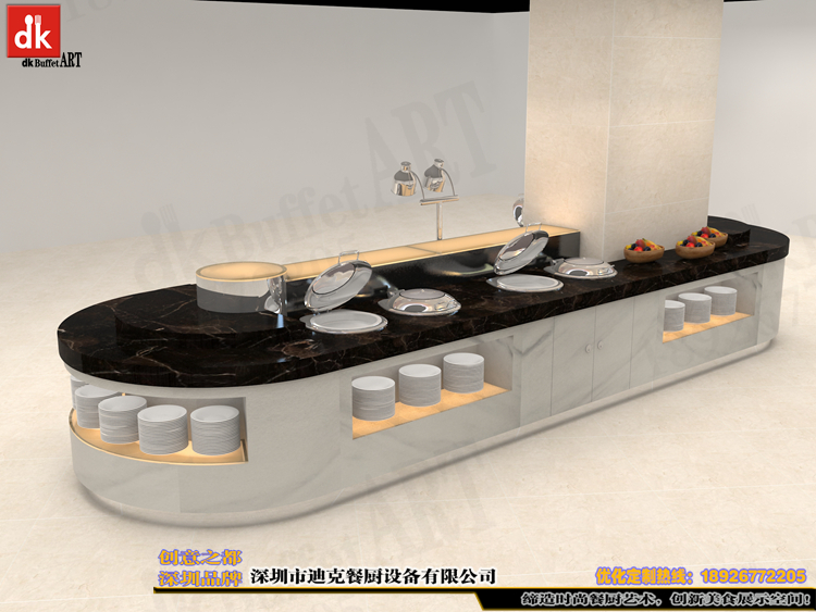 1589268100552268.jpg 深圳迪克品牌椭圆形自助餐台定制 订做餐厅家具大理石自助餐台十余年品质 移动布菲台布置 自助餐图 (6).jpg