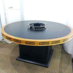 仿大理石酒店电动大圆桌2.8米30人火锅桌新中式自动旋转圆形餐桌