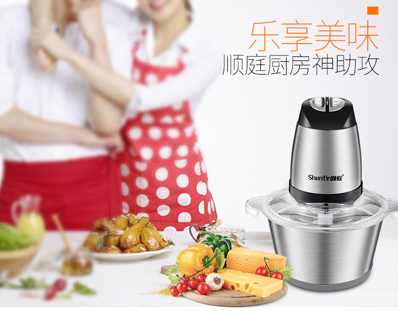 顺庭绞肉机家用电动不锈钢多功能 搅拌机商用大容量2L