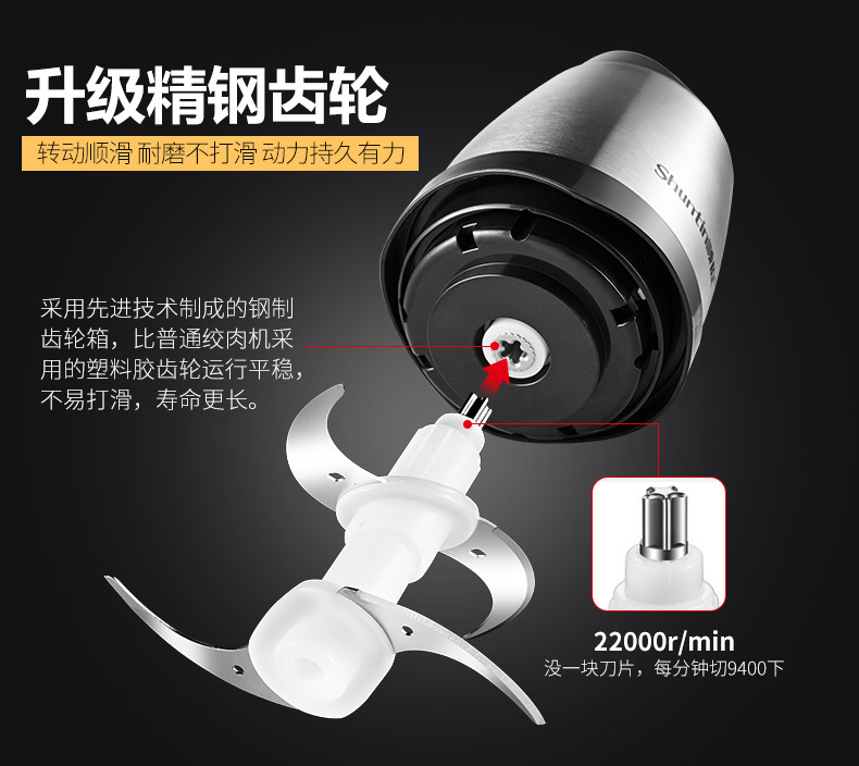 顺庭绞肉机家用电动不锈钢多功能 搅拌机商用大容量2L