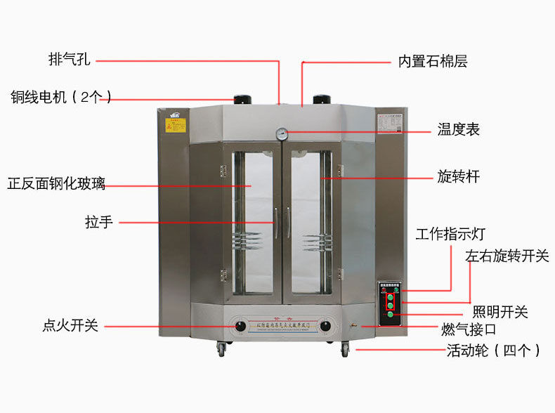 粤华24单双层中空玻璃旋转燃气烤鸭炉煤气烤禽箱烤鸡炉商用烤鸭机