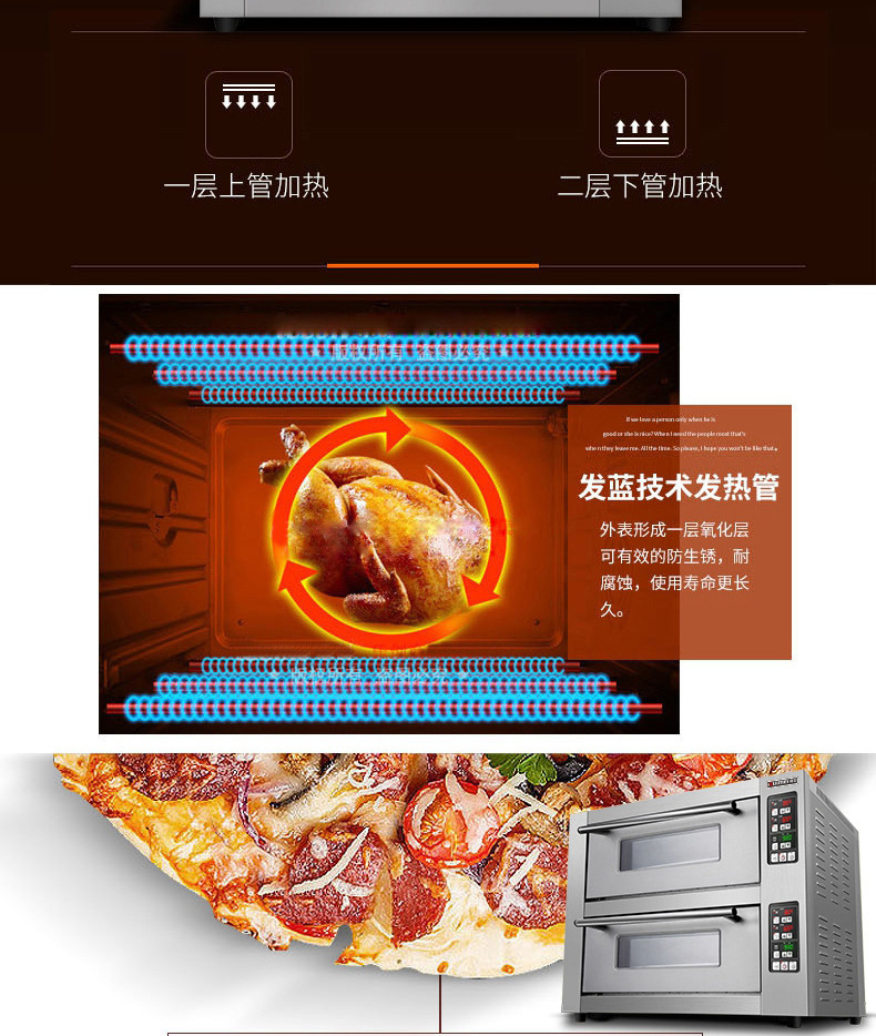 【包邮】睿美商用烤箱二层四盘大型烤炉披萨烤箱双层电烤箱CE认证