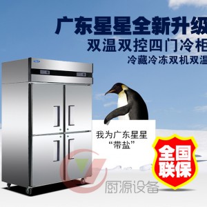 批发星星商用制冷设备四门单温冷冻冰柜冰库冷柜厨房设备现货