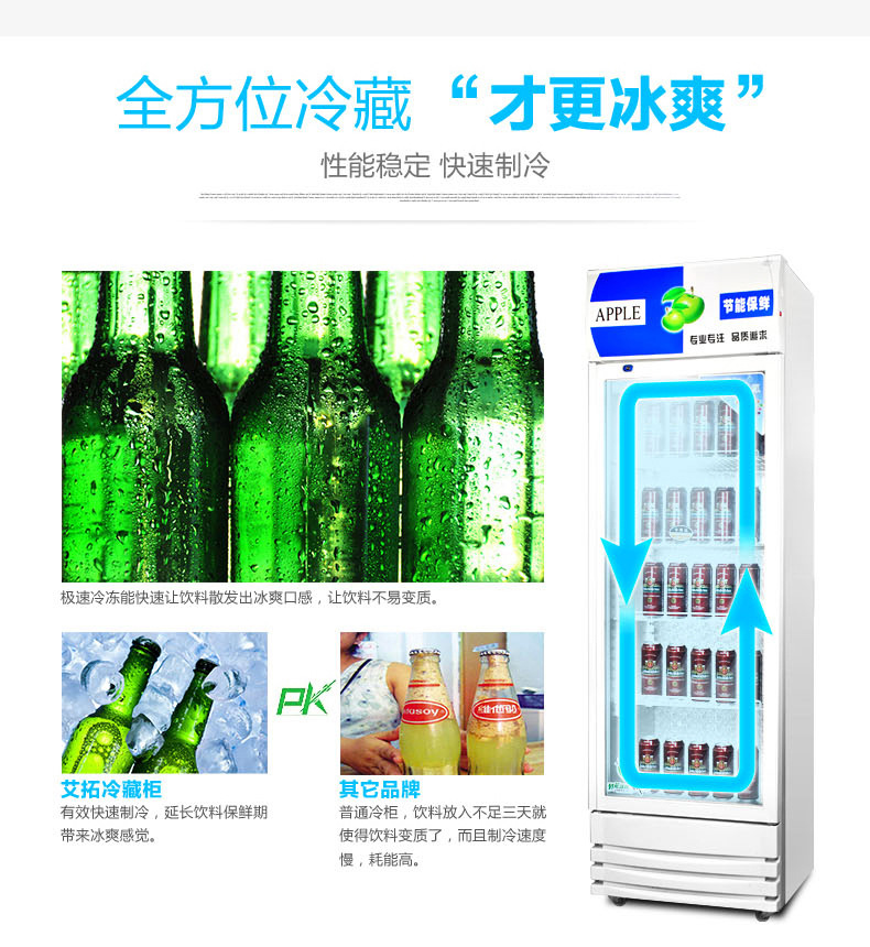 艾拓展示柜冷藏立式双门超市饮料柜冰柜双开门冷藏保鲜柜商用冰箱