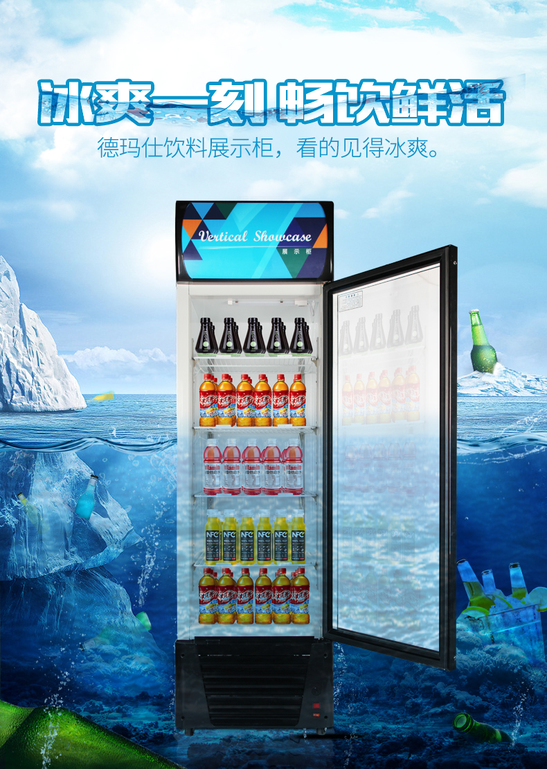 德玛仕商用展示柜冷藏 饮料展示柜 立式冰柜 冷冻立式双门-680L