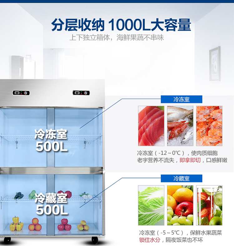 德玛仕商用展示柜冷藏 饮料展示柜 立式冰柜 冷冻立式双门-680L