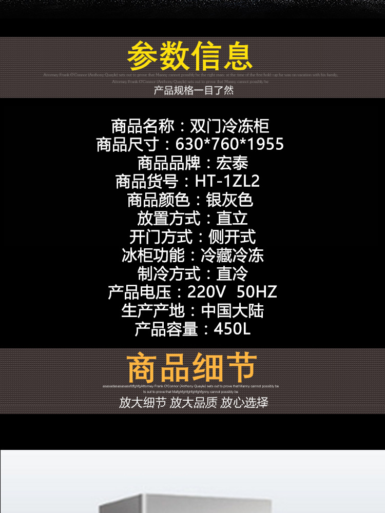 双门冷冻柜 宏泰 中温双门冷冻柜1ZL2 冷冻冷藏商用冰柜双门冰柜