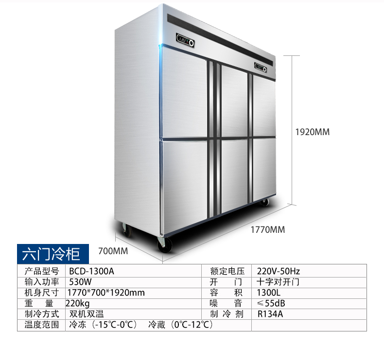 德玛仕商用立式六门冰柜商用六门立式 展示柜 -KCD1.6L6 全冷冻