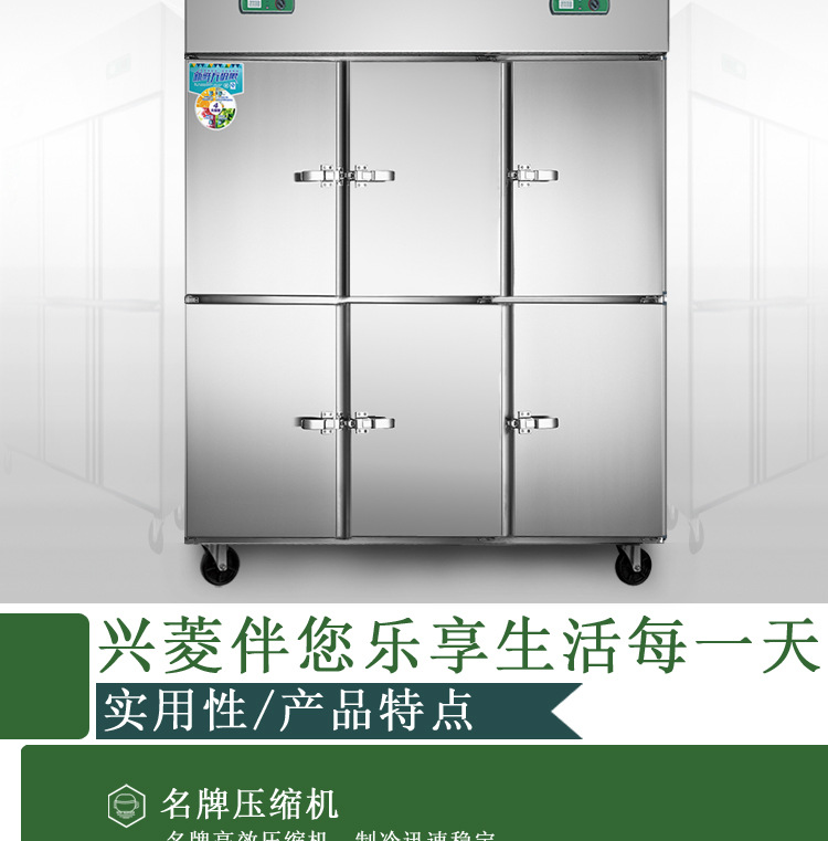 全铜管商用立式冷藏冷冻6门冰柜不锈钢六门保鲜冰箱厨房大型冷柜