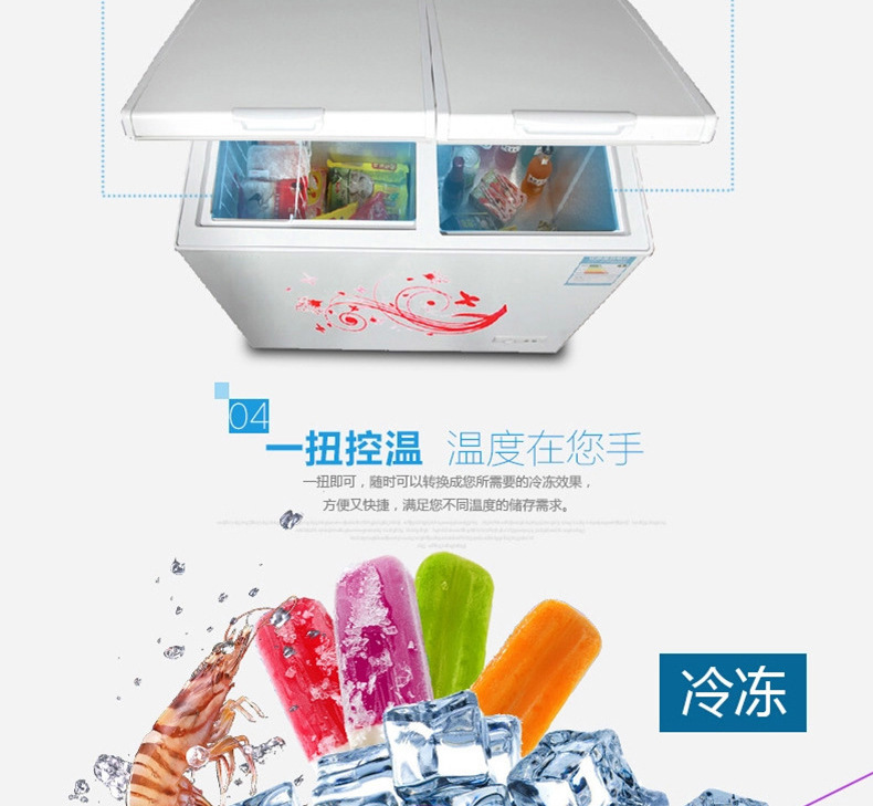 睿美卧式冰柜 商用双温雪糕柜小冰柜家用饮料冷柜单温冷冻冷藏柜