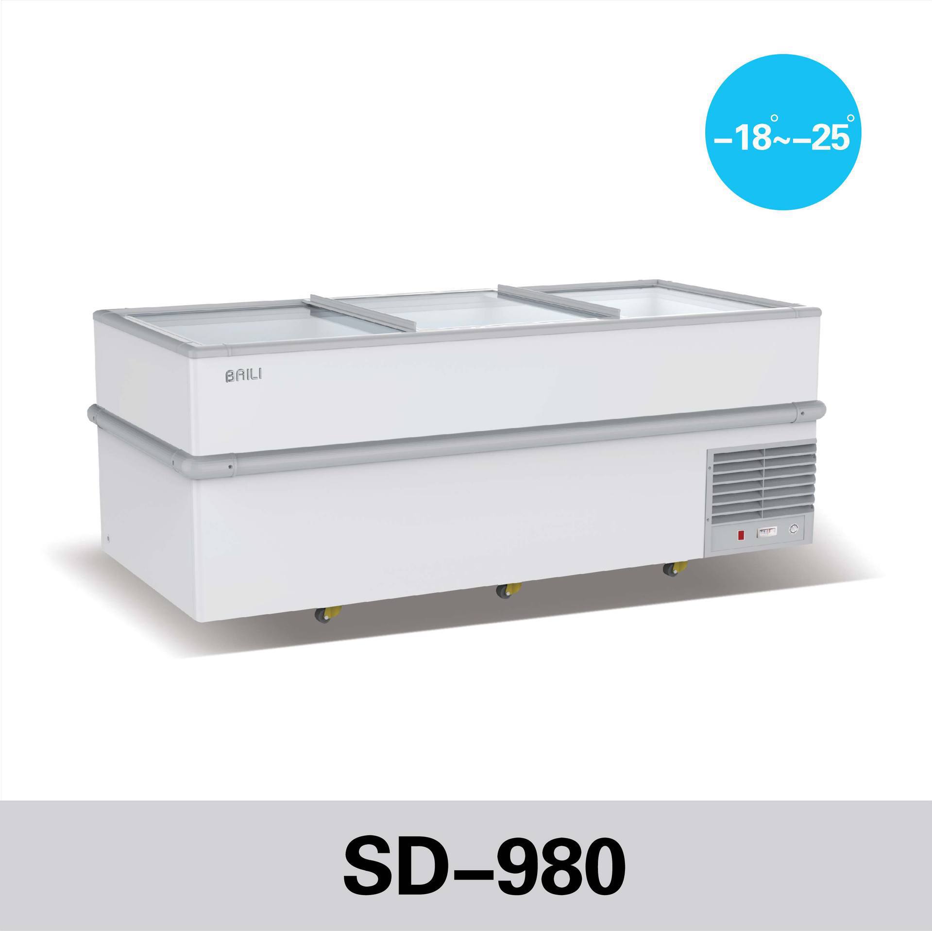 百利SD-980三门低温展示岛柜 玻璃门卧式冷冻柜 火锅丸子冰柜