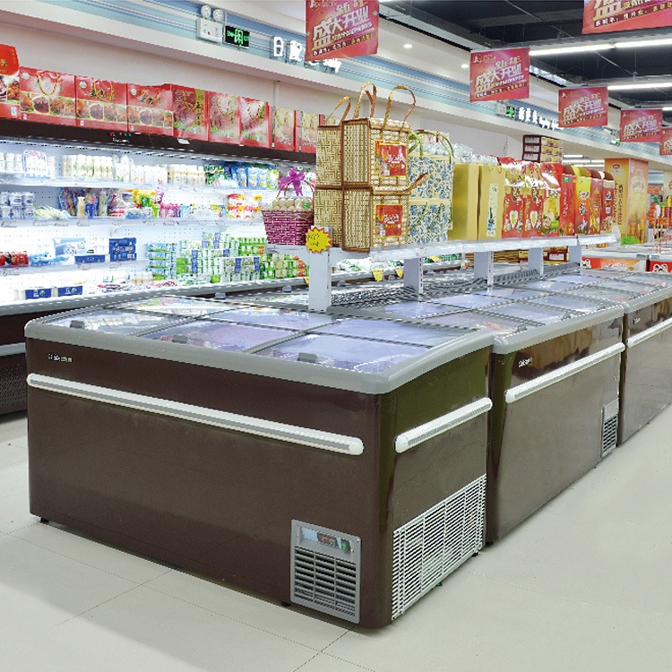 风冷无霜组合岛柜速冻超市卧式保鲜冰柜商用冷冻冷藏丸饺子展示柜
