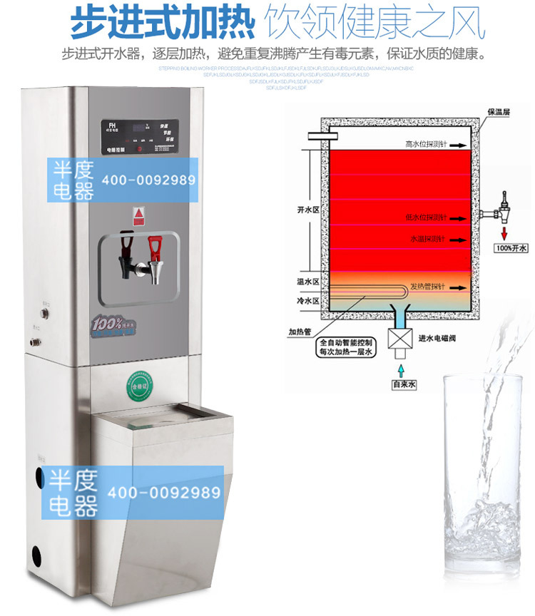 半度步进式大容量节能电热开水器全自动商用不锈钢节能饮水机