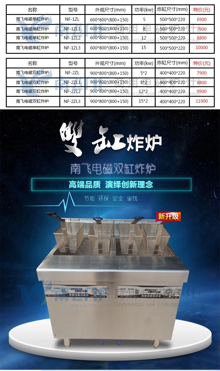 南飞商用电磁双缸炸炉 商用炸锅 电炸炉鸡排薯条炸炉 厂家联保