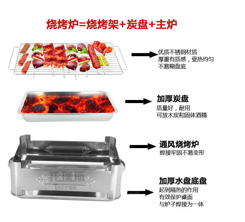 商用不锈钢诸葛烤鱼炉木炭烤酒精加厚烧烤炉架碳盘可抽拉一件代发