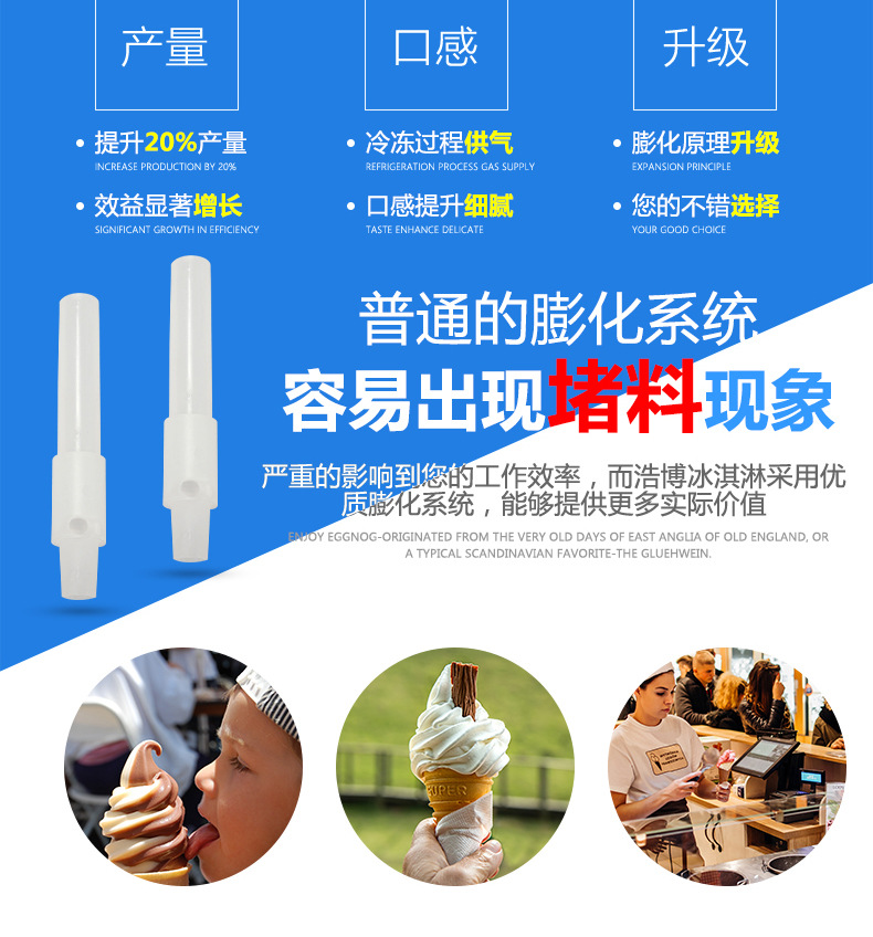 浩博冰淇淋机商用全不锈钢软质冰激凌机器三色甜蛋筒雪糕机全自动