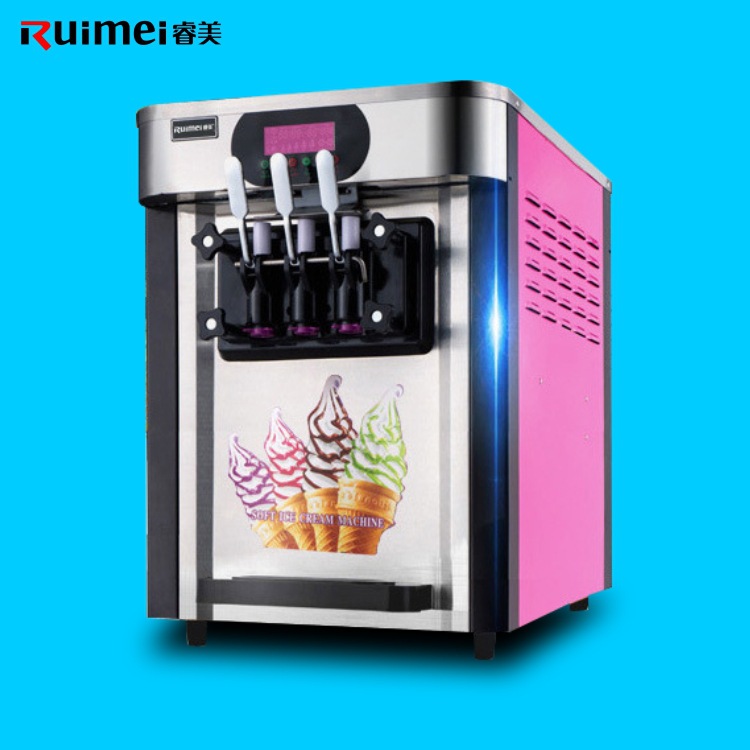 睿美冰淇淋机商用 台式小型全自动甜筒雪糕机软冰激凌机三色包邮