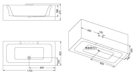 annwa/安华卫浴 工程酒店批发亚克力双裙连体普通浴缸an1731SQ