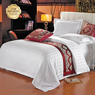 梦思酒店客房布草床上用品纯白全棉贡缎刺绣床单四件套床被批发