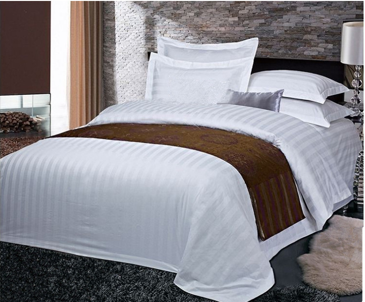 包邮 紫羊宾馆床上用品 酒店 客房 布草 加厚缎条四件套 品牌定制
