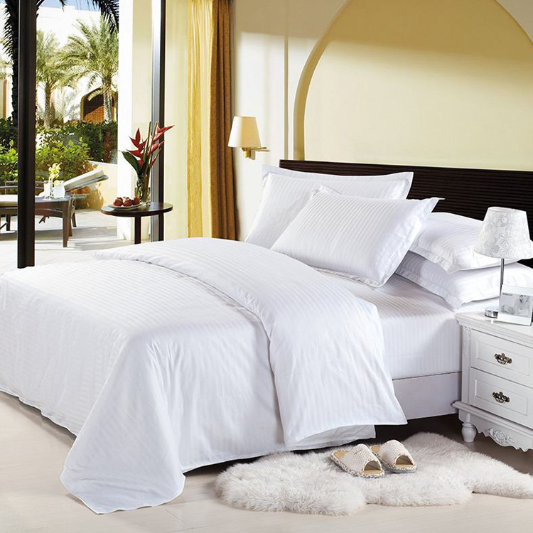 包邮 紫羊宾馆床上用品 酒店 客房 布草 加厚缎条四件套 品牌定制