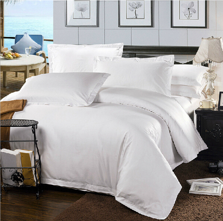旭海酒店客房布草床上用品纯白全棉贡缎刺绣床单四件套床被批发