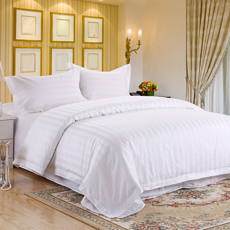 纯棉星级宾馆酒店客房床上用品三四件套全棉缎条床单被套布草批发