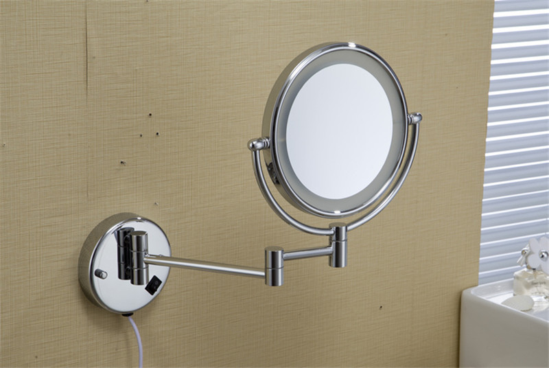 浴室挂壁双面镜子LED灯折叠梳妆镜8英寸带灯化妆镜 居家酒店专用