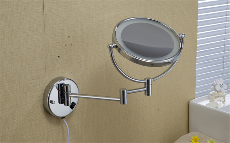 浴室挂壁双面镜子LED灯折叠梳妆镜8英寸带灯化妆镜 居家酒店专用