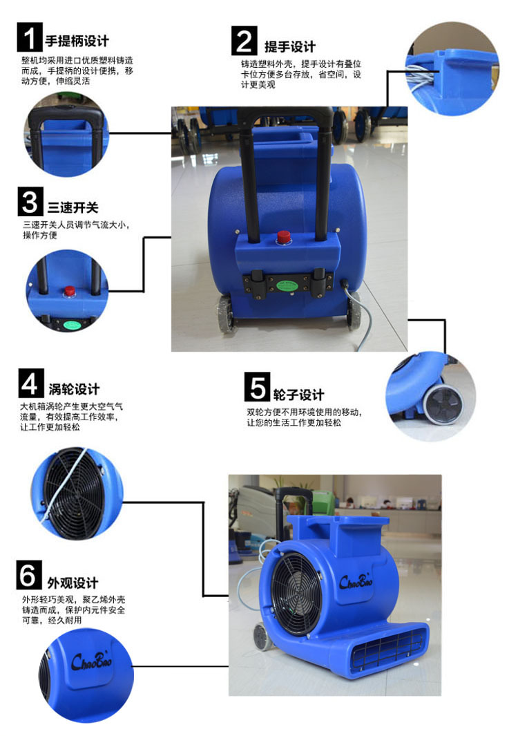 超宝CB900E地面地板强力吹地机吹干机三速拉杆式吹风机 超市酒店