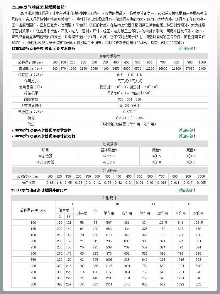 ZSHWR型气动硬密封蝶阀 大口径调节型蝶阀【瓦特斯法兰蝶阀厂】