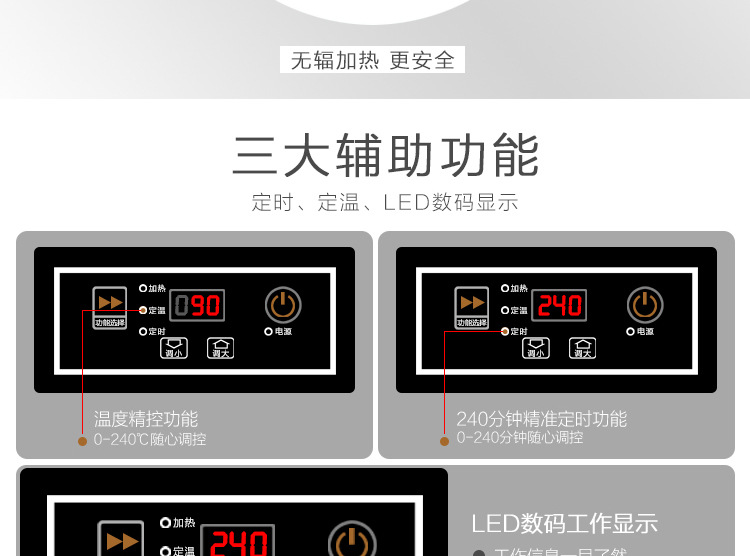 德国逸臣商用大功率电磁炉三头炉煲仔炉3眼电磁煲仔炉