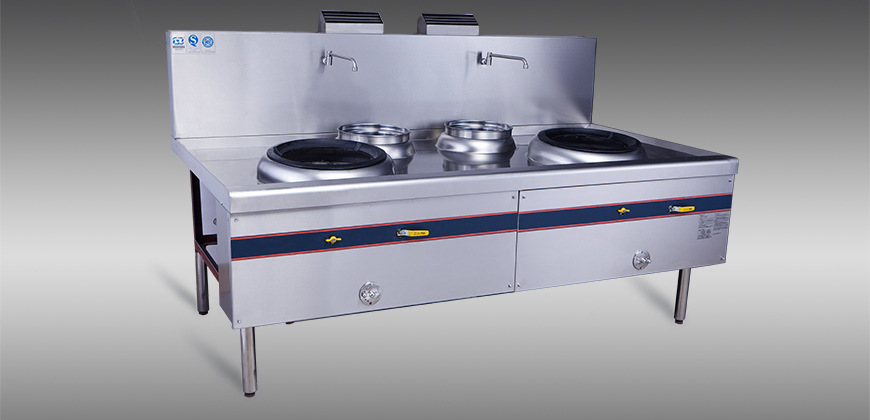 国厨 燃气双头双尾炉厨房设备 定做食堂厨房炒炉 商用厨房设备