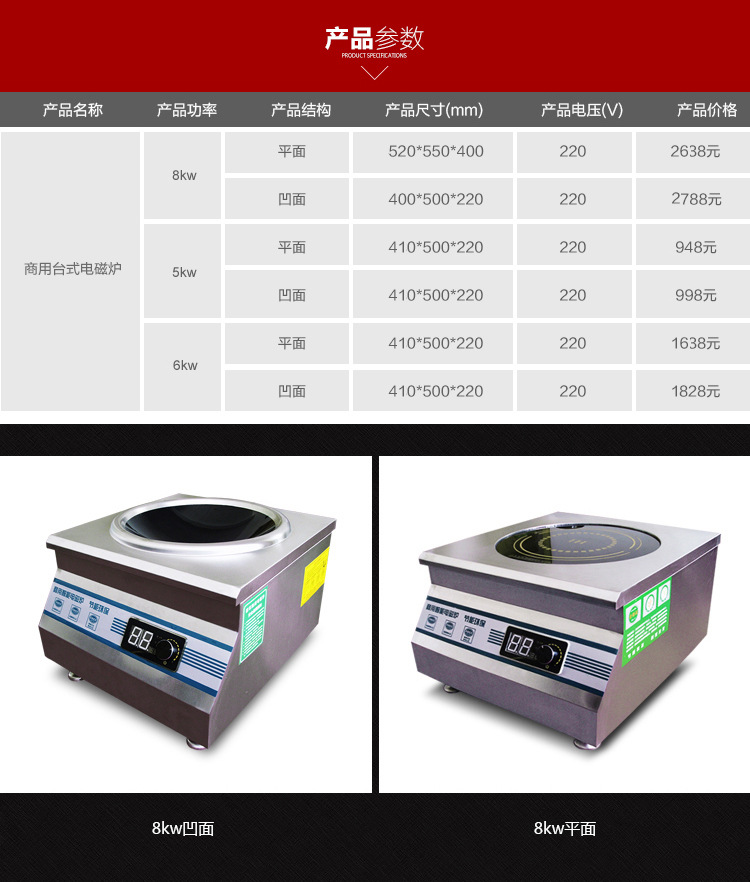 商用电磁灶5kw凹面汤灶 乐厨电磁炉凹面5000瓦电磁灶嵌入式炒锅灶