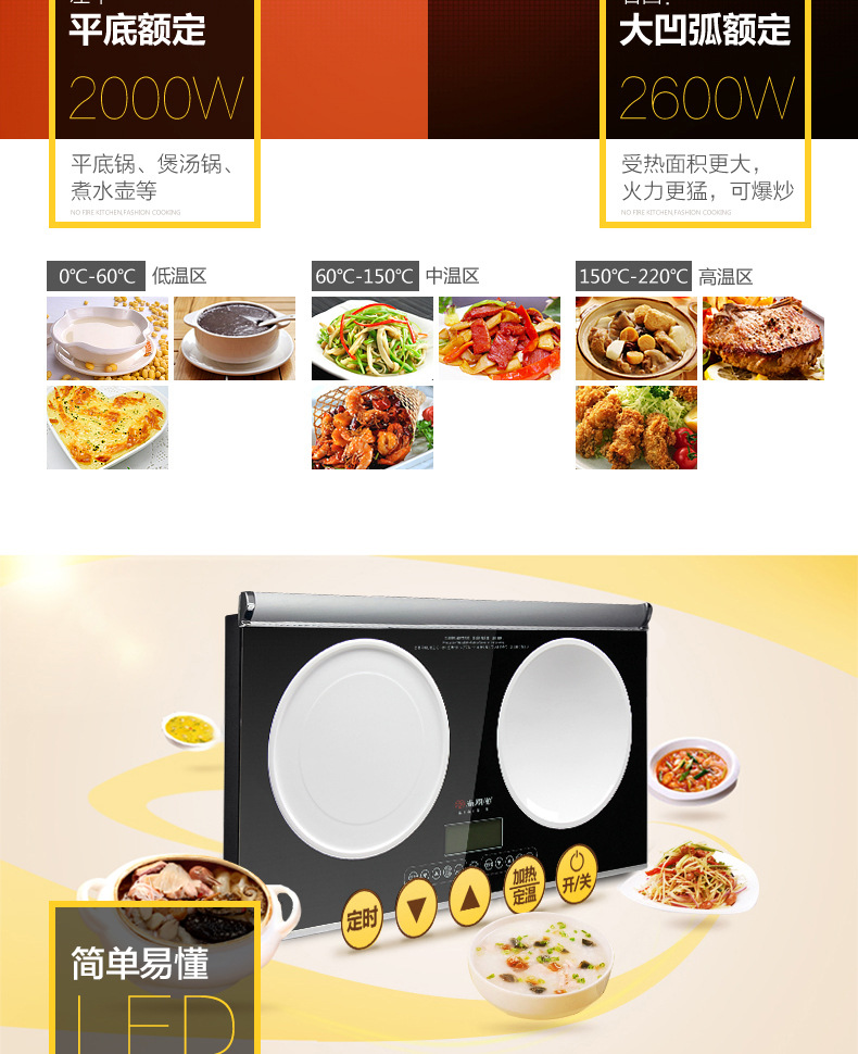 Sunpentown/尚朋堂 YS-IC34H02L家用凹面双头灶台式嵌入式电磁炉