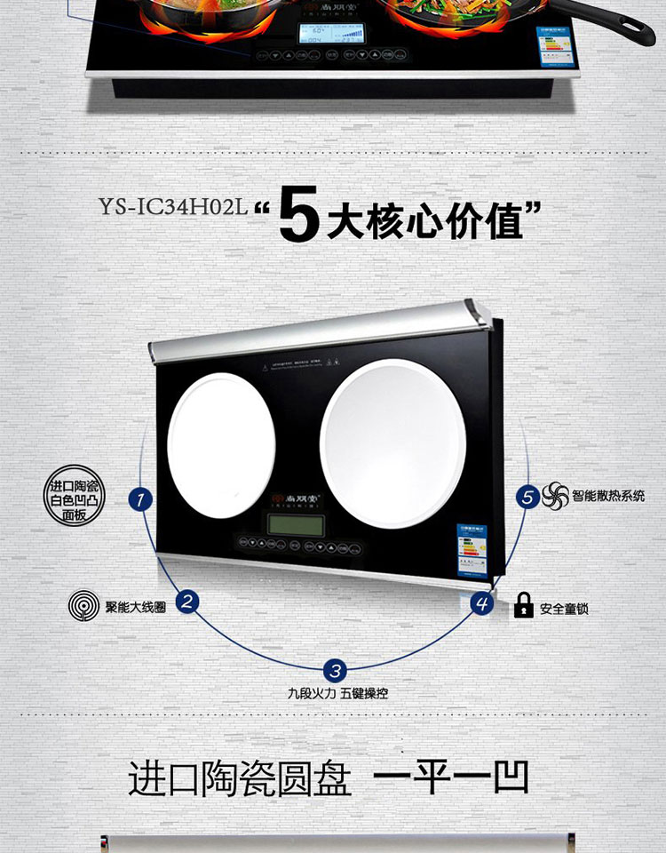 Sunpentown/尚朋堂 YS-IC34H02L 嵌入式电磁炉双灶双眼凹面正品