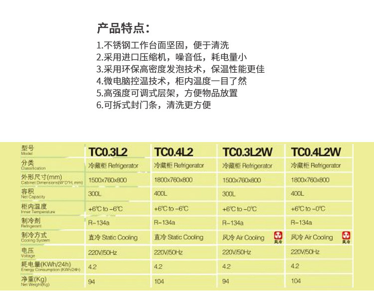 两门不锈钢风冷工作台 保鲜工作台两门工作台 厨房工作台 保鲜柜