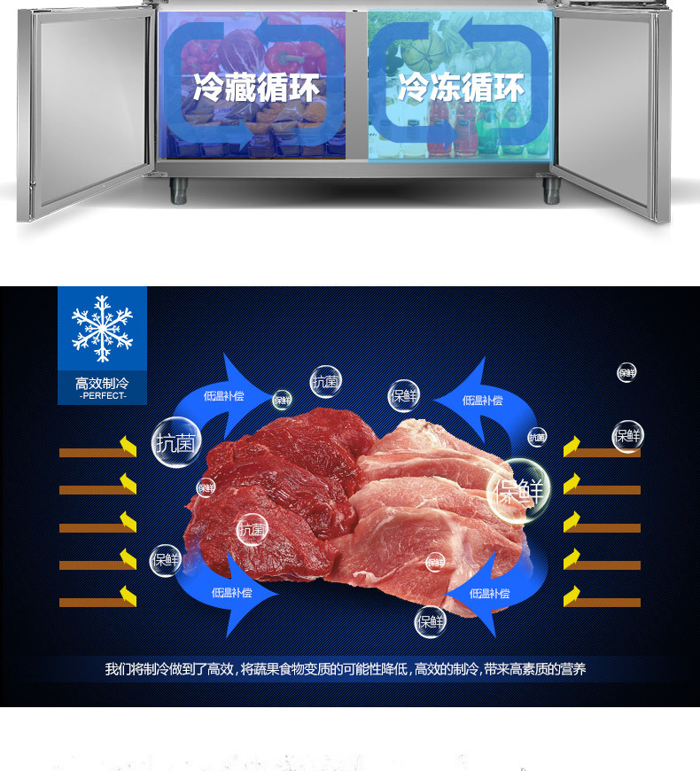 乐创不锈钢冷藏工作台 卧式厨房冰柜 商用酒店保鲜操作台1.8米