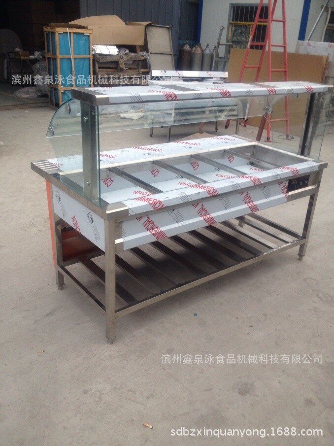 加工定制豪华玻璃罩不锈钢保温售饭台