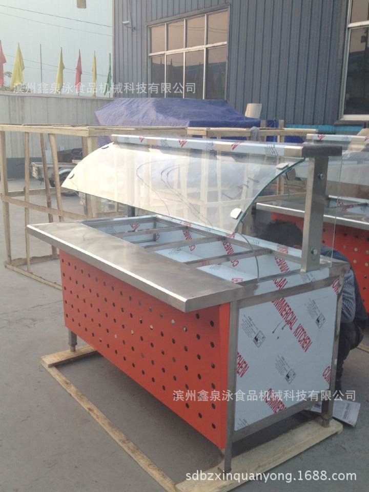 加工定制豪华玻璃罩不锈钢保温售饭台