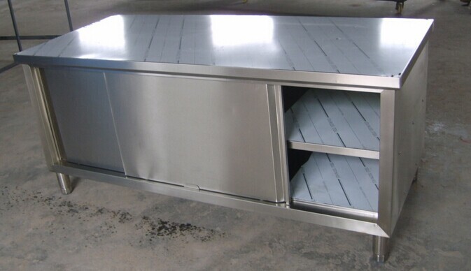 批发供应不锈钢移门/拉门双通打荷台带上架 厨房工作台储物柜