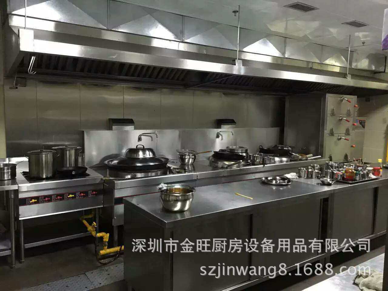 深圳商用厨房设备厂家 饭店厨房工程安装 不锈钢烟罩定制
