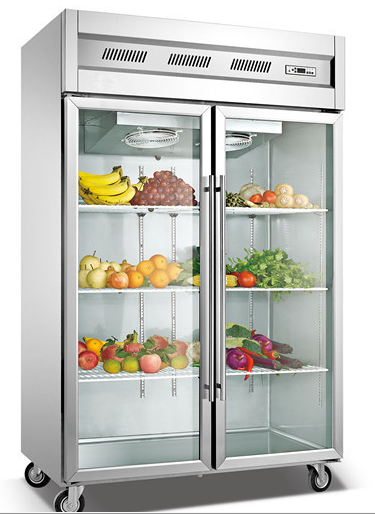商用厨房不绣钢三门玻璃展示冷柜 保鲜冷藏制冷设备